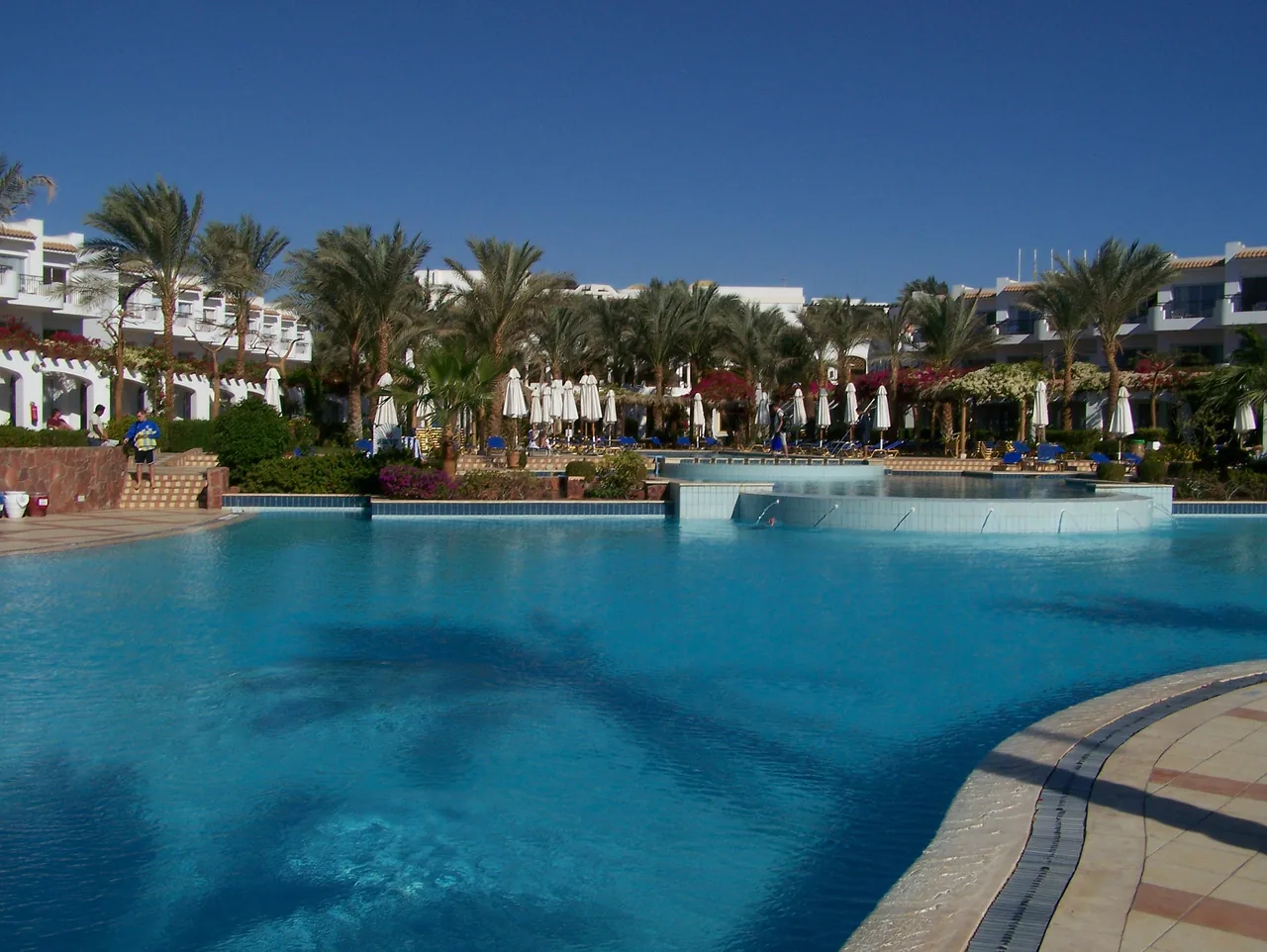 Pool and resort buildings at JAZ Fanara, photographed in 2008 when the property was called Iberotel Club Fanara