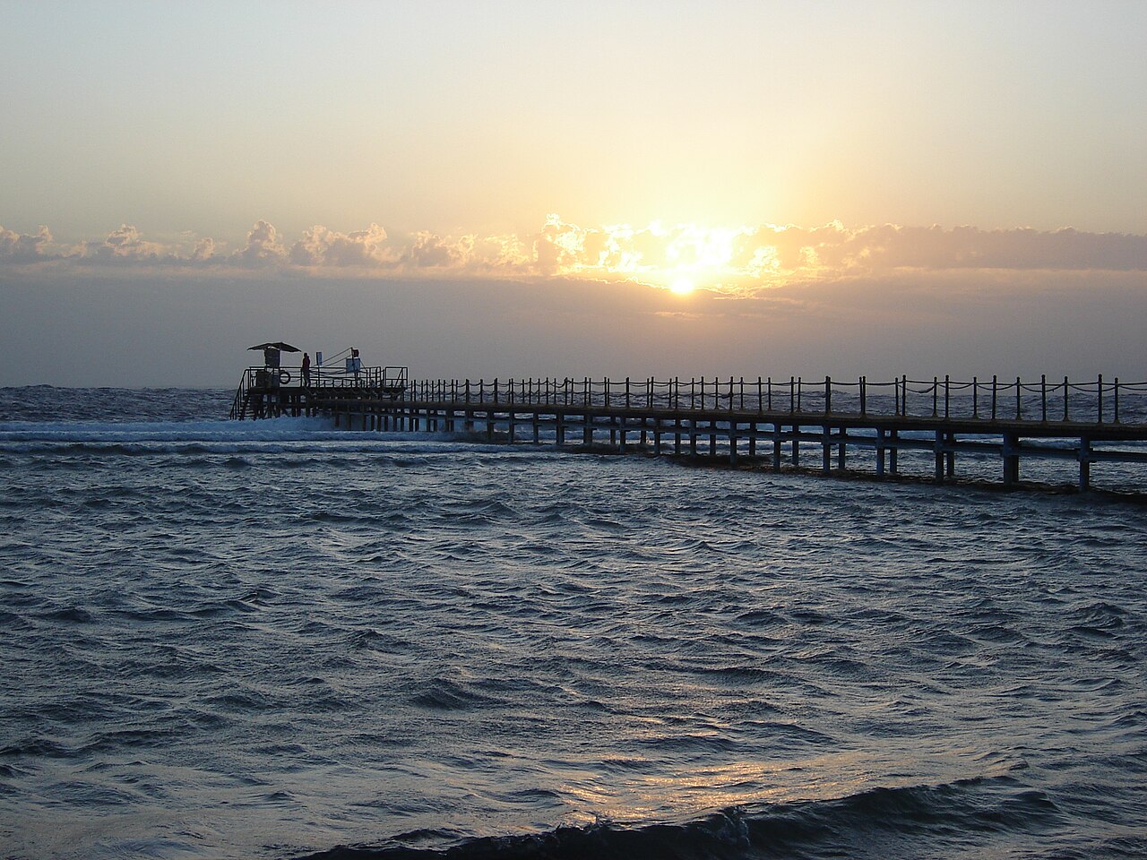 The Nubian Island Hotel pier at sunrise on the Red Sea